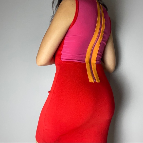 Yigal Azrouel Red Color Block Mini Wool Dress - Picture 2 of 4